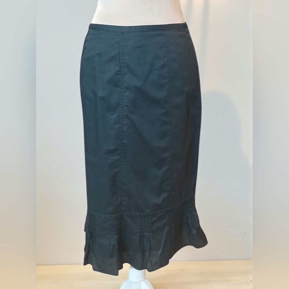 Vtg Ann Taylor Factory Cotton Black Midi Ruffle Skirt Womans 4 Old Money